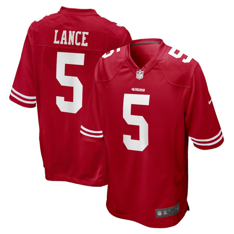 Men San Francisco 49ers 5 Trey Lance Nike Scarlet 2021 Draft First Round Pick Game NFL Jersey